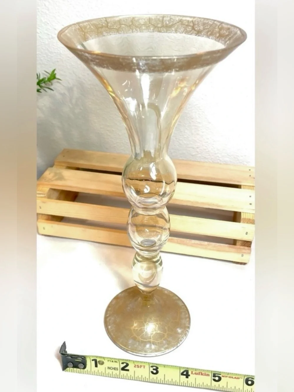 Bombay Glass Vintage Champagne & Gold Carnival Glass Vase | Opalescent